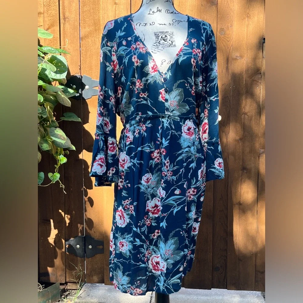 Band of Gypsies BOG Collective Casual Boho Mini Dress Blue Floral Size 2X NWT - Picture 1 of 7